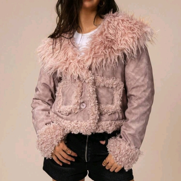 High Street Faux Fur Collar PU Panel Quilted Cotton Padded Short Jack - Picture 1 of 5